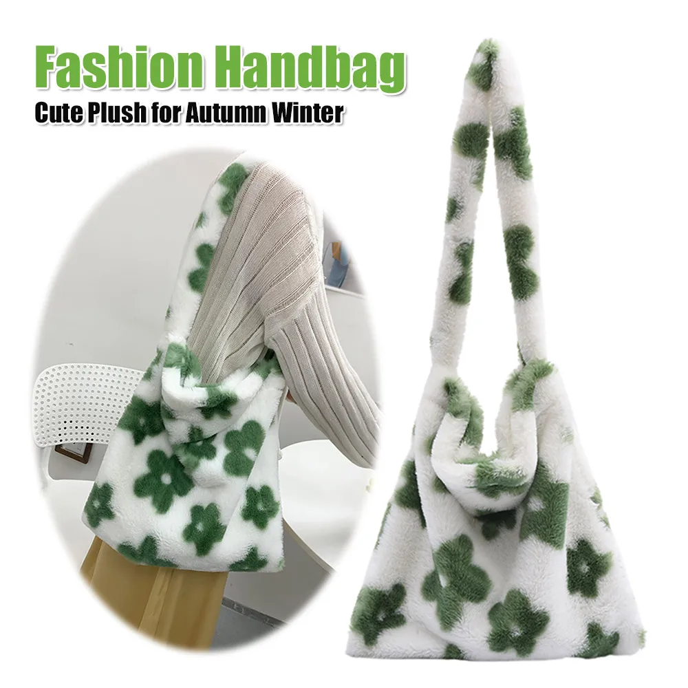 

Plush Fur Flower Pattern Women Bag Autumn Winter Large Capacity Vertical Square Armpit Shoulder Handbag Tote Multi Color