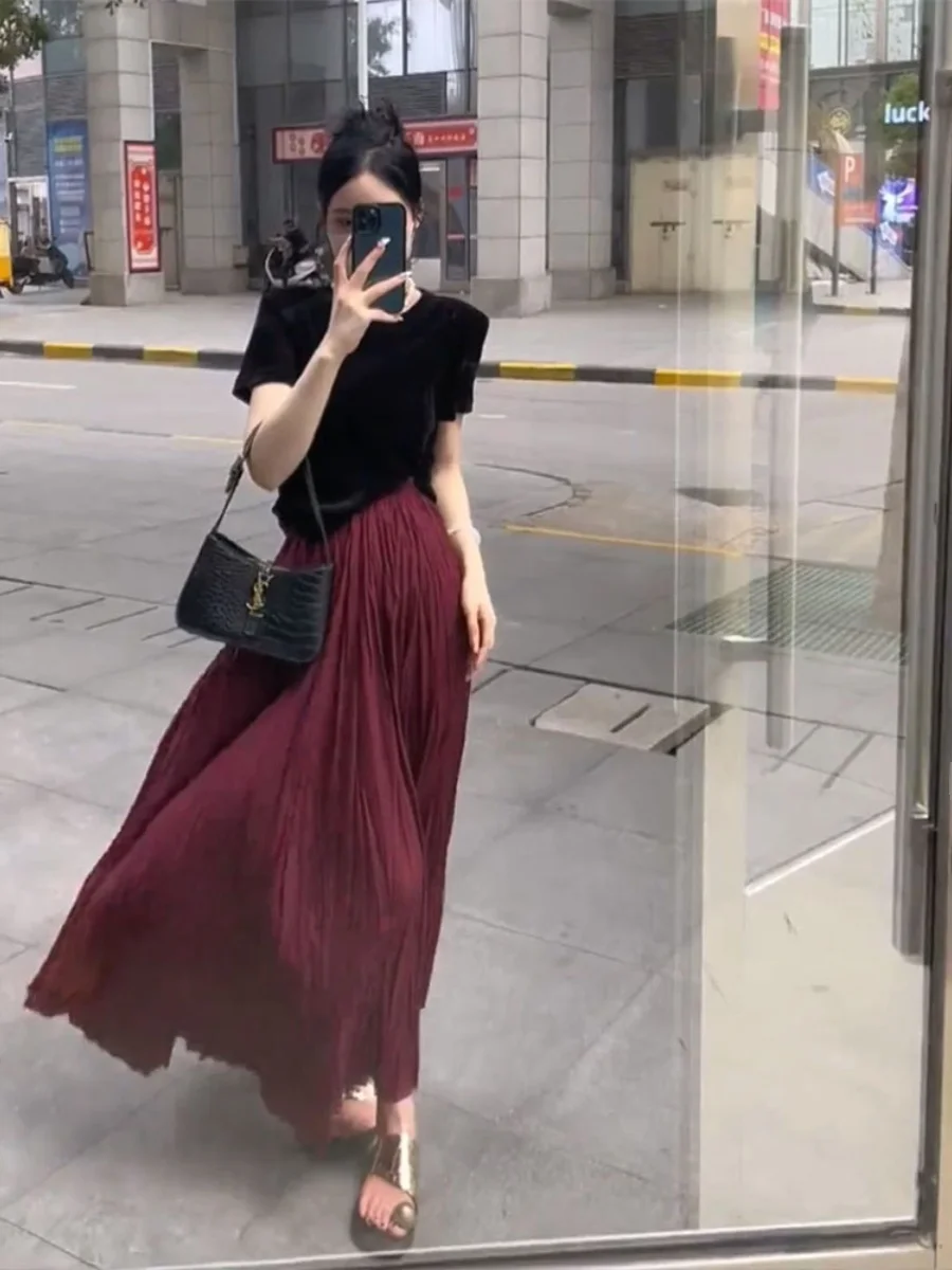 

Элегантная повседневная юбка с драпировкой, универсальная, с высокой талией, летняя коллекция 2024, простой модный дизайн, юбка с завышенной талией