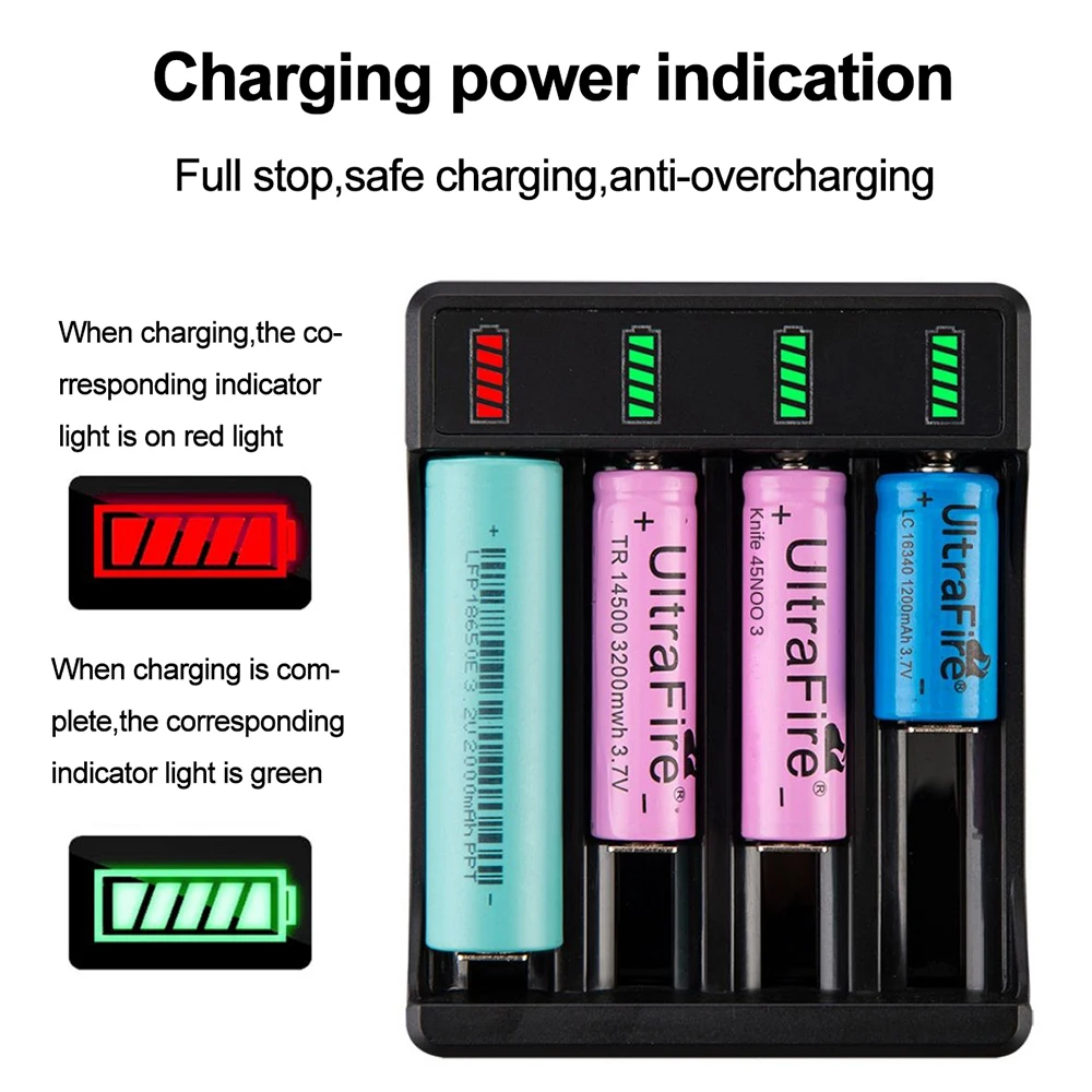 18650 Battery Charger Black 2/4 Slots DC 5V Charger For 18650 14500 10440 Battery 3.7V Rechargeable Lithium Battery Charger