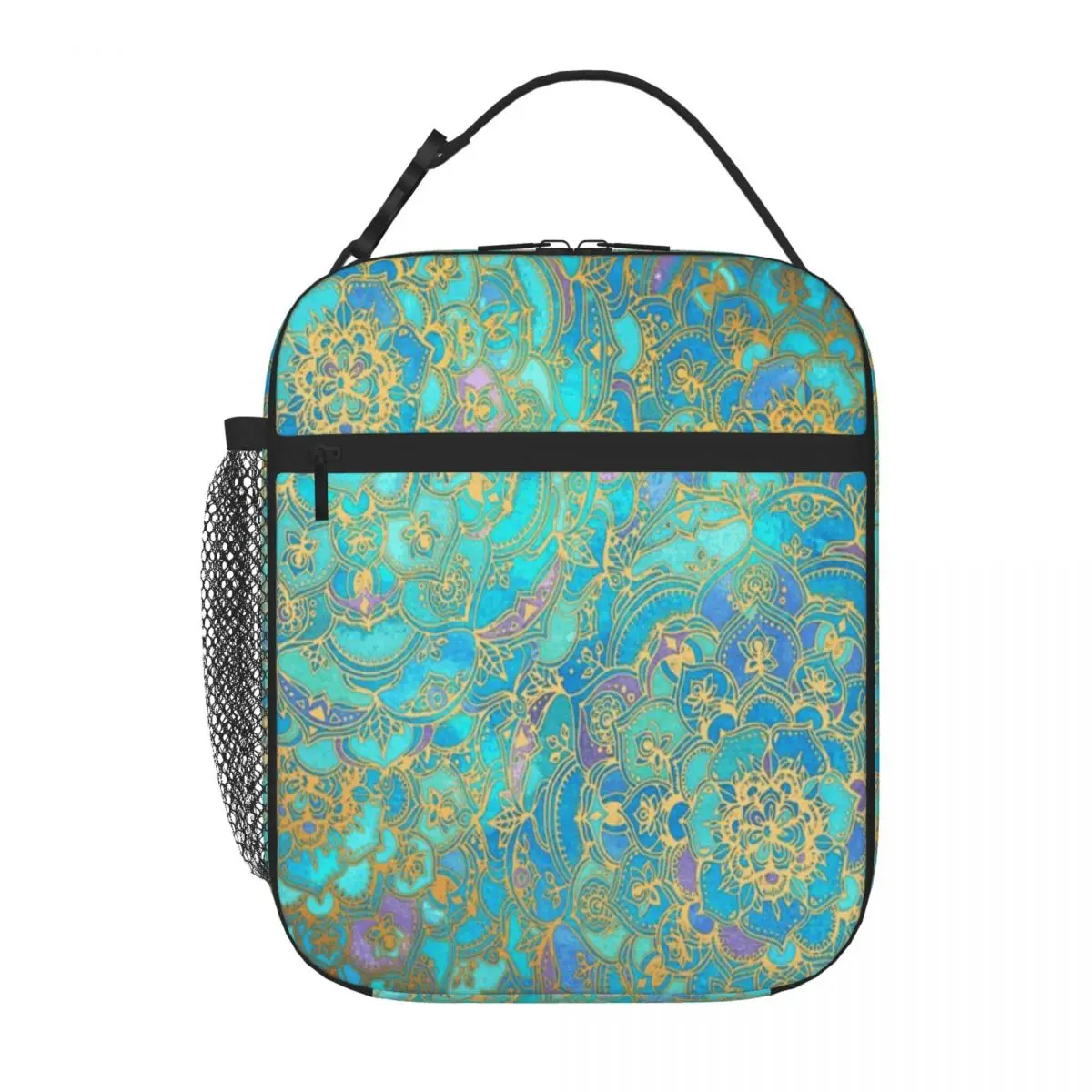 Hot Sale Sapphire Jade Stained Glass Mandalas Polka Dot Large Lunch Bag Family Picnic Camping Lunch Bag