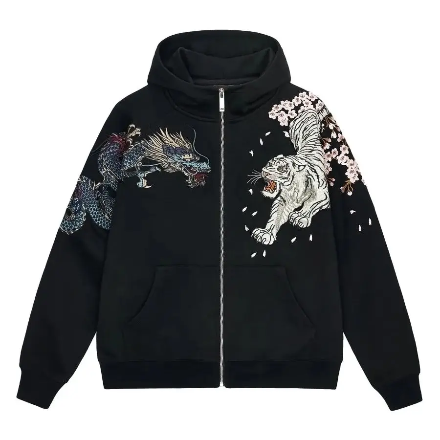 SALE!!! Men Boys Autumn Loose 4 Beasts Black Dragon White Tiger Phoenix Suzaku Snake Turtle Embroidered Hoodies