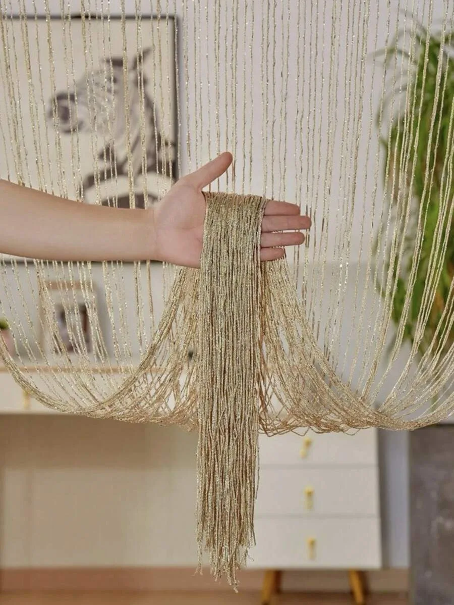 1pc Simple Style Curtain For Window Or Door Use Silver Fringe Door String Curtain,39in*79in