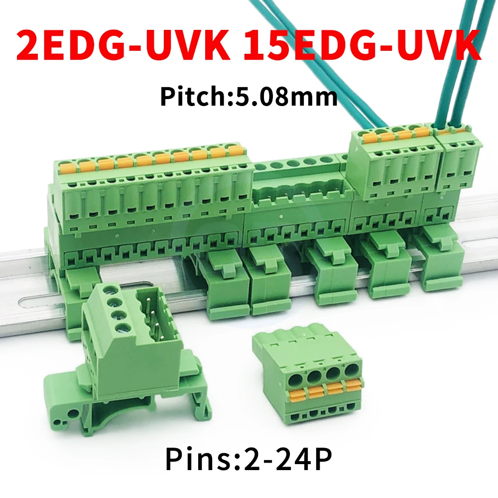 5 Sets 5.08mm Solderless Rail Plug-in Spring Press Butt Socket Terminal Block KF 2EDG UVK 15EDG UVK 2EDGKD 2~24Pin