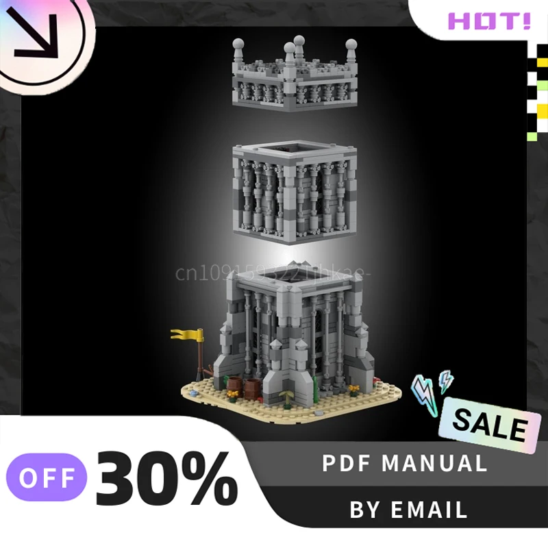 [1073 Uds] torre de vigilancia Medieval MOC personalizada, juego de bloques de construcción creativos, juguetes STEM, Kit de modelo de construcción DIY, regalos de cumpleaños