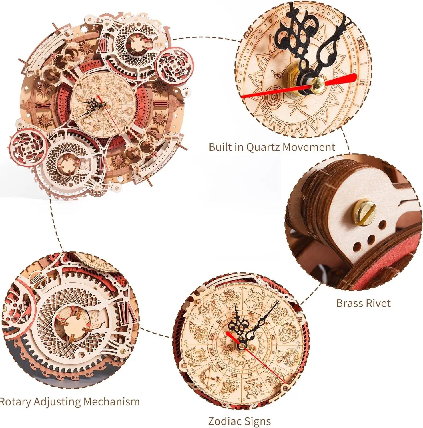ROKR DIY Mechanical Wooden Steampunk Wall Clock Kit 2