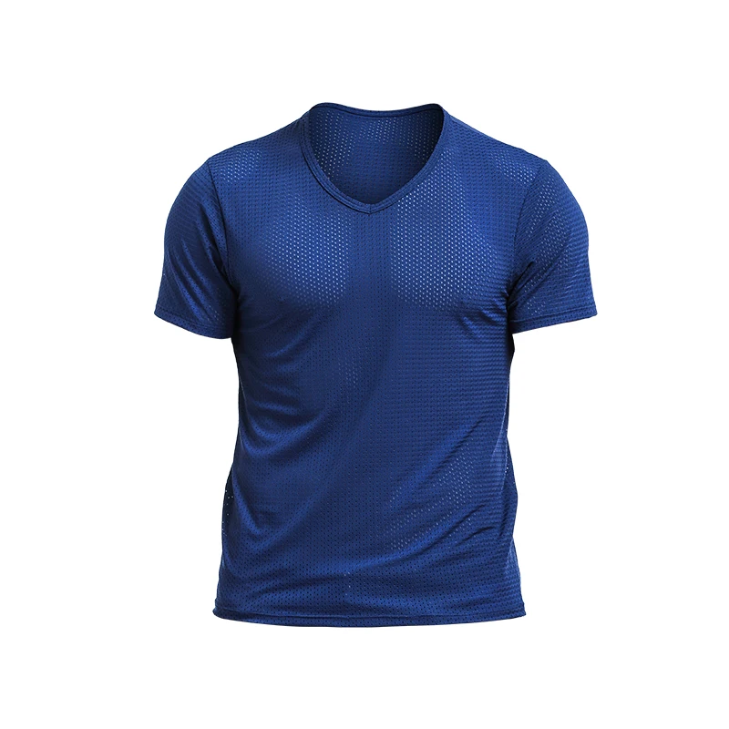 

5PCS Ice mesh eye T-shirt male mesh hole breathable mesh hollow exercise fitness summer fast dry loose V-neck mesh short sleeve