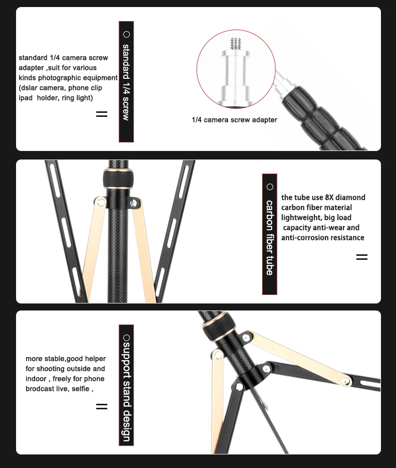 Imagem -06 - Qzsd 220cm 86.7 Led Anel de Luz Suporte Liga Alumínio Flexível Tripé Suporte para Telefone Dslr Câmera Fibra Carbono Estabilizador