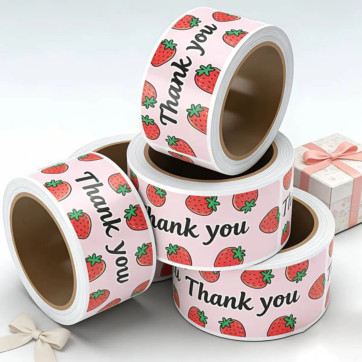120Pcs Roll Strawberry Thank You Stickers Pink Rectangular Adhesive Labels for Gift Packaging Handmade Sealing Stationery Decor view 6