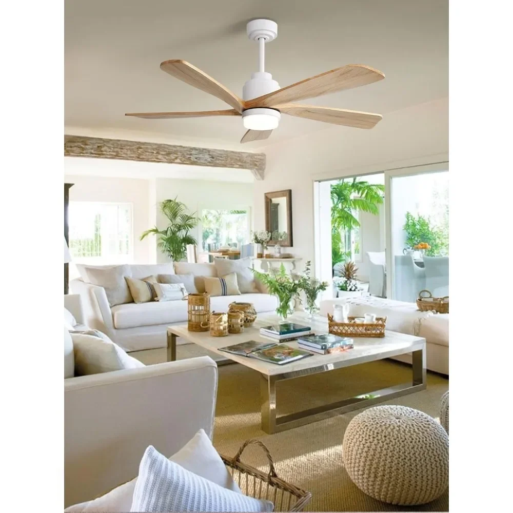 Ceiling fan with light, low side flat mounted modern wood ceiling fan for indoor bedroom living room outdoor patio porch