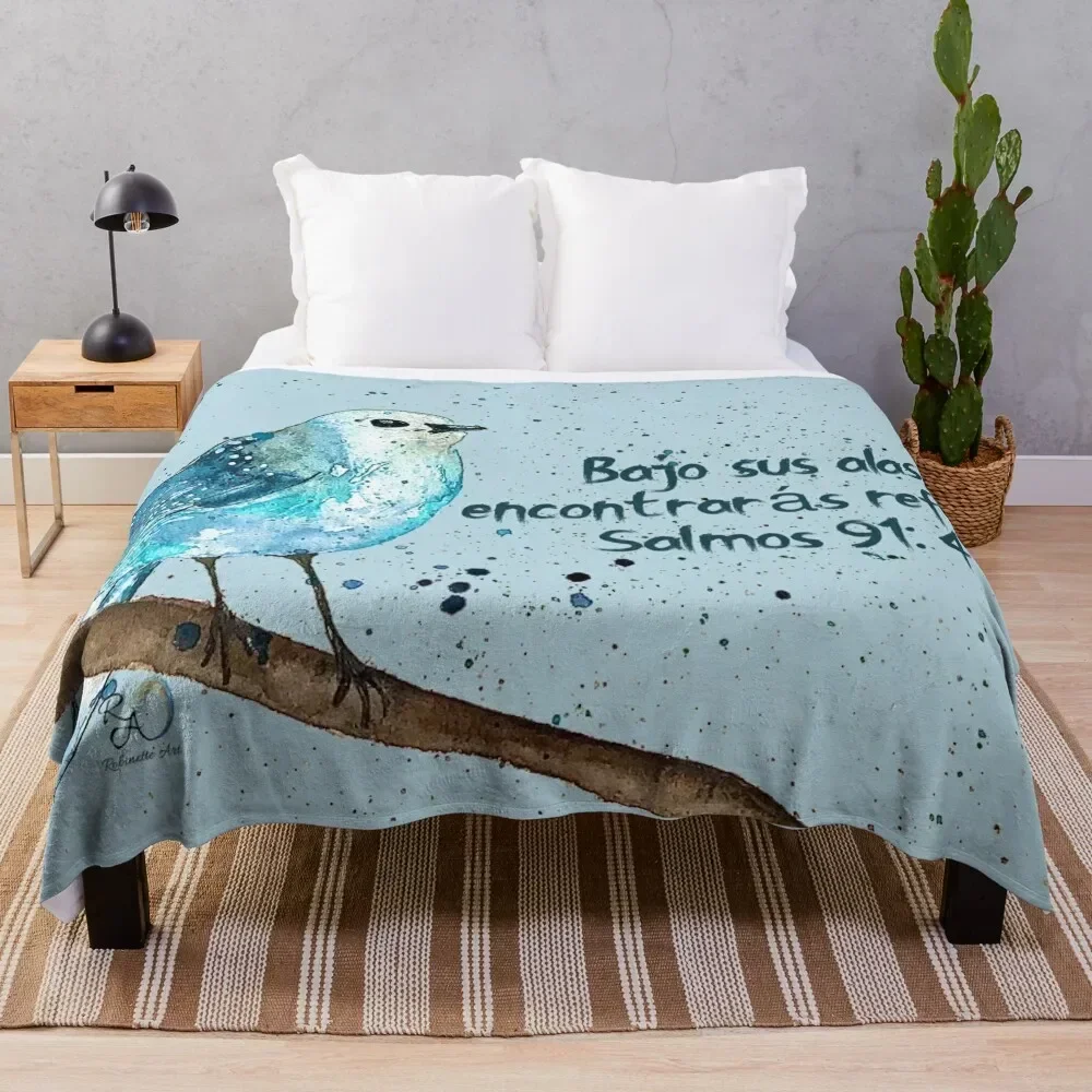 

Spanish Under His Wings You Will Find Refuge Original Watercolor Art Throw Blanket Flannels Nap Plaid on the sofa Blankets