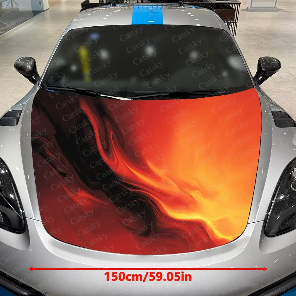 Orange Lava Texture Pattern Car Hood Sticker,Waterproof Self-Adhesive Vinyl Graphics Decals,Decorative Auto Accessories Stickers