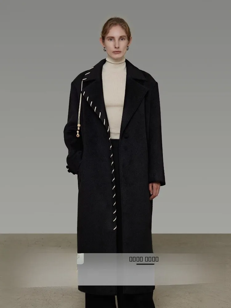 

Женское зимнее пальто UNSPOKEN Color Blo из длинной шерсти, новое, простое, высококачественное, одностороннее, из твида, с двойным воротником