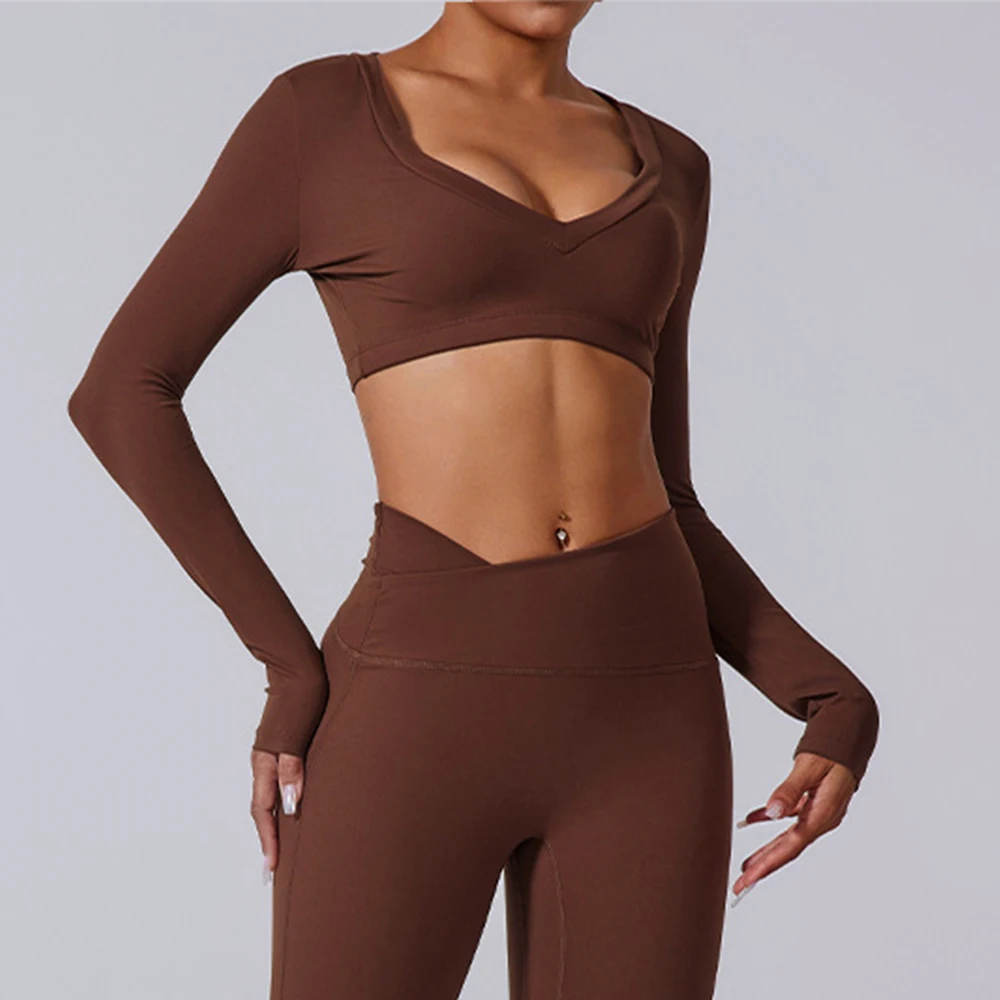 Yoga Long sleeved Women\'s Gym Fitness Wear T-shirt Long sleeved Crop Top Yoga Shirt Female Push Up Workout Single Piece Top