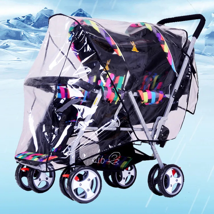 Double Twin Stroller Rain Cover Windproof Weather Shield for Front Rear Seat Baby Carriage