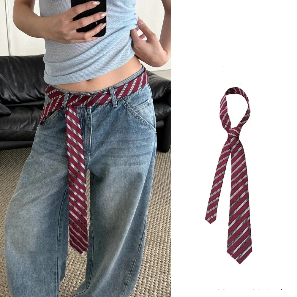 

Long Skinny Plaid Waist Belt With Jeans Necktie Scarf Decorative Accessory Personality Trendy Hairband Fashionable Accessory