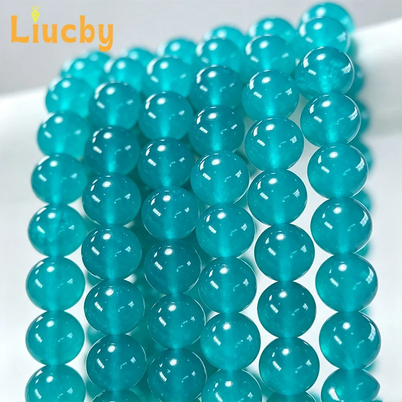 Naturstein Amazonit Blauer Chalcedon Jadeperlen für Schmuckherstellung DIY Glänzende Halsketten Ohrringe Ringe 15' Strang – Detail 4