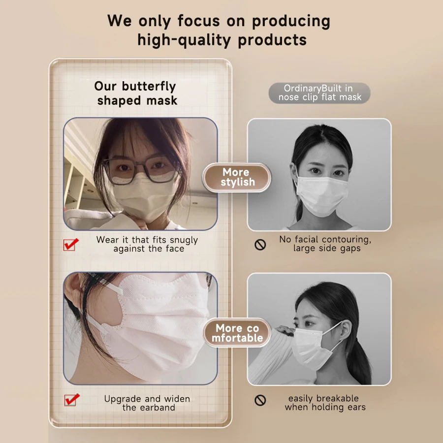 1-100 قطعة ​ قناع وجه للاستعمال مرة واحدة ملفوف بشكل فردي مكون من 3 طبقات من Morandi Color الواقي المضاد للغبار، تصميم على شكل أنيق M