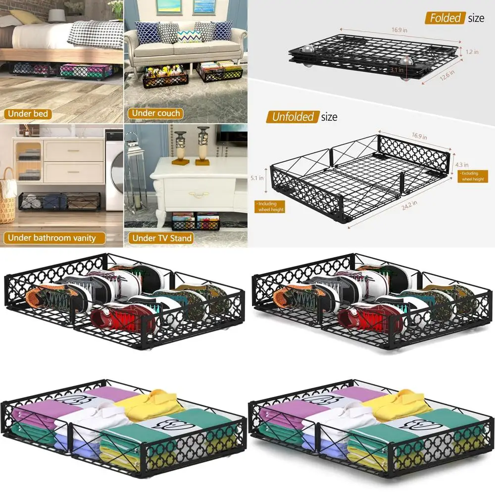 

Двойные складные металлические контейнеры для хранения под кроватью на колесиках, идеально подходят для одежды, обуви и одеял