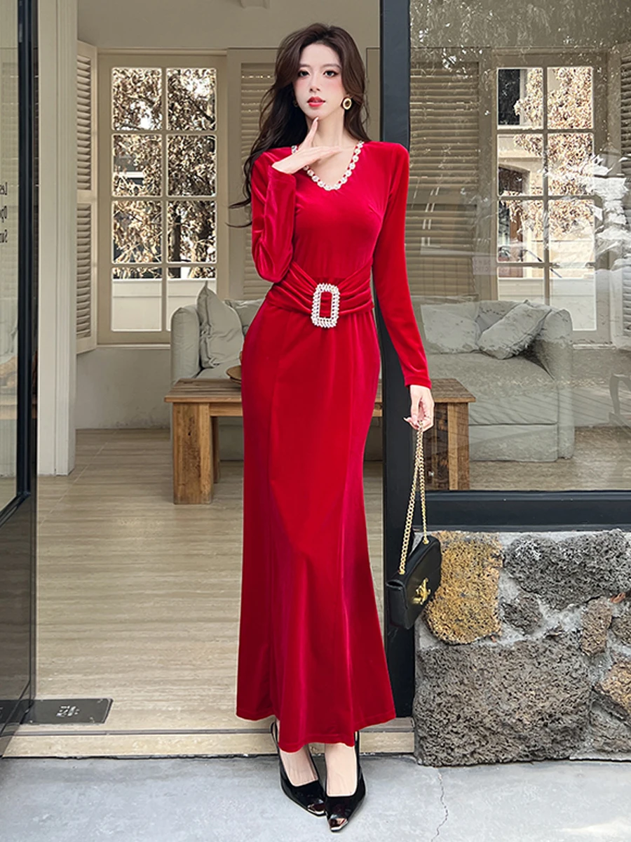 

Сексуальная винтажная бархатная бриллиантовая длинная юбка-свек с v-образным вырезом и завязкой на талии, облегающая юбка с хвостом русалки для женщин