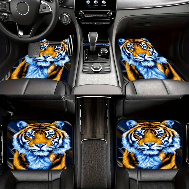4pcs, Tiger Pattern Anti-Slip Water-Absorbing Car Mat, GM Interior Mat, Car Interior Fittings