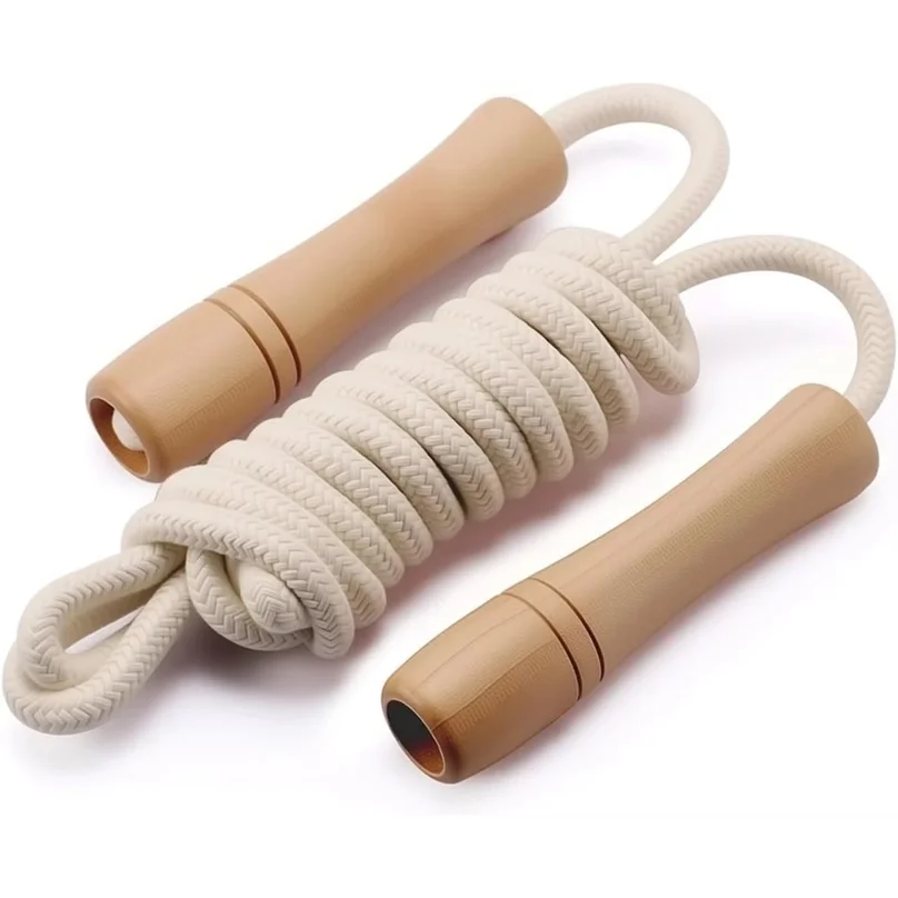 Wooden Jump Rope with Cotton Rope - Adjustable for Kids, Students, Adults, Beginners, Unpainted - Toys and Gifts