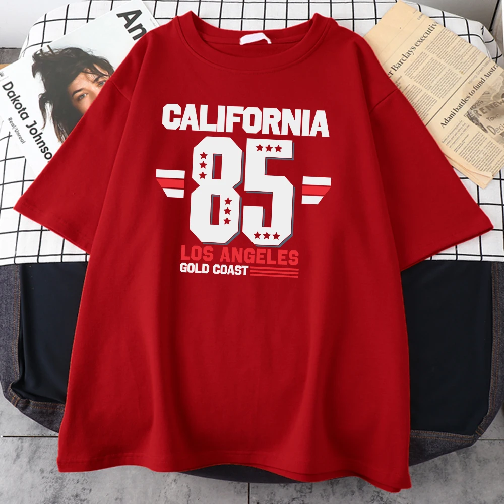 California 85 Los Angeles Gold Coast Cotton T-Shirt Individual Sport Tee Shirt Essential Tshirt Round Neck Oversized Man Clothes