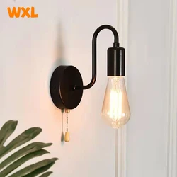 Nordic Industrial Wall Lamp Iron Black E27 Indoor Lighting Bedside Bathroom Bedroom Lamp Sconce Wall Light Fixture Decor