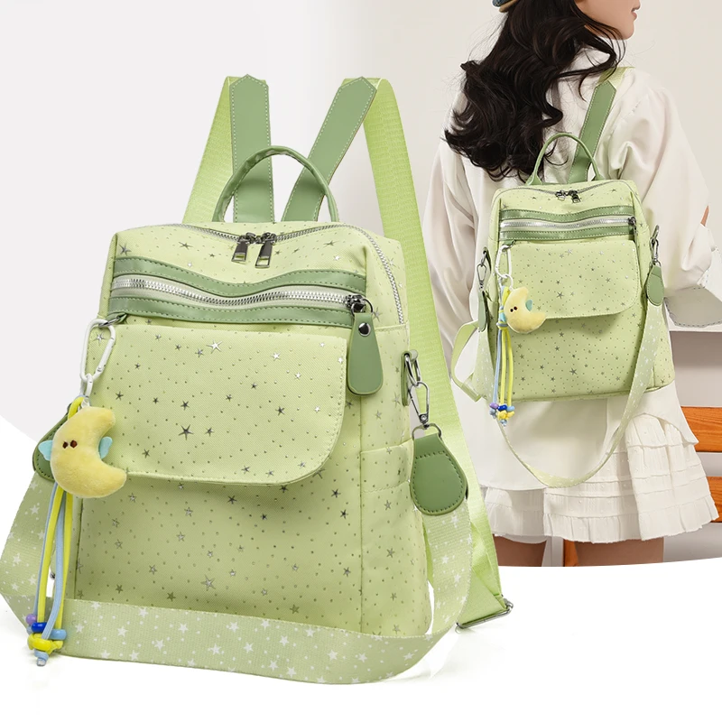 

New Fashion Women's Backpack with Rhinestone StarsPendant Waterproof School Bag for Girls Casual Travel Daypack Ladies Rucksack