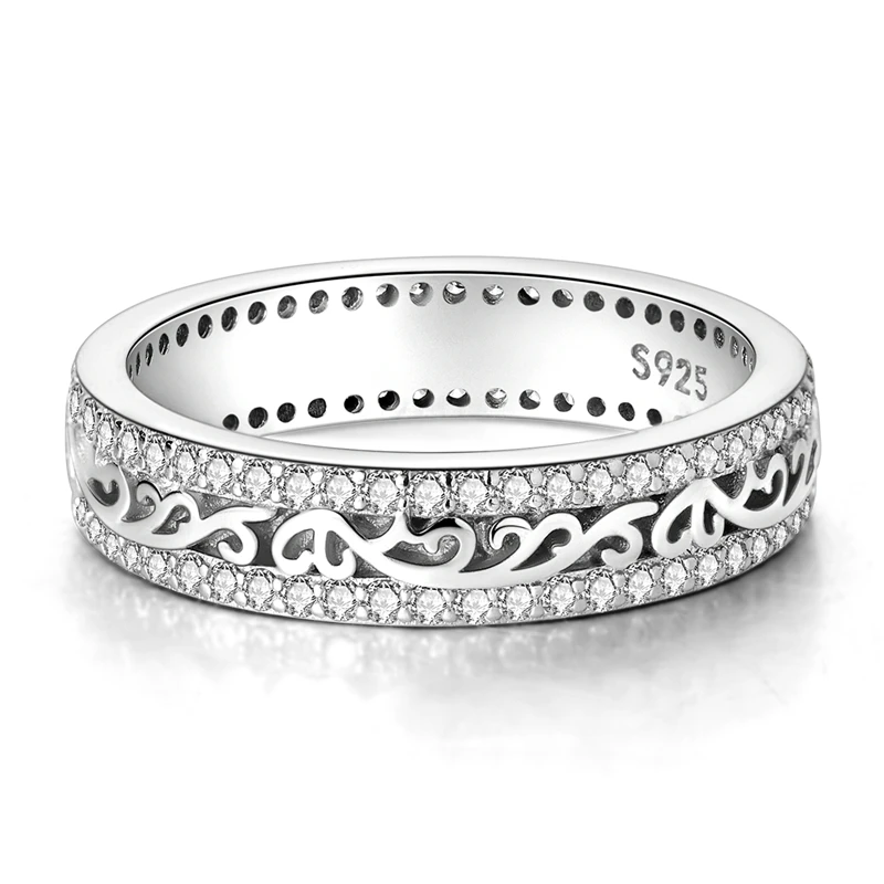 Original 925 Sterling Silver Scroll Pattern White Zircon Ring For Women Girls Jewelry Birthday Anniversary Gifts