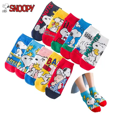 11 개/대 뜨거운 판매 봄과 여름 새로운 양말 어린이 애니메이션 만화 스누피 귀여운 스트레이트 짧은 튜브 양말 보트 양말 여성