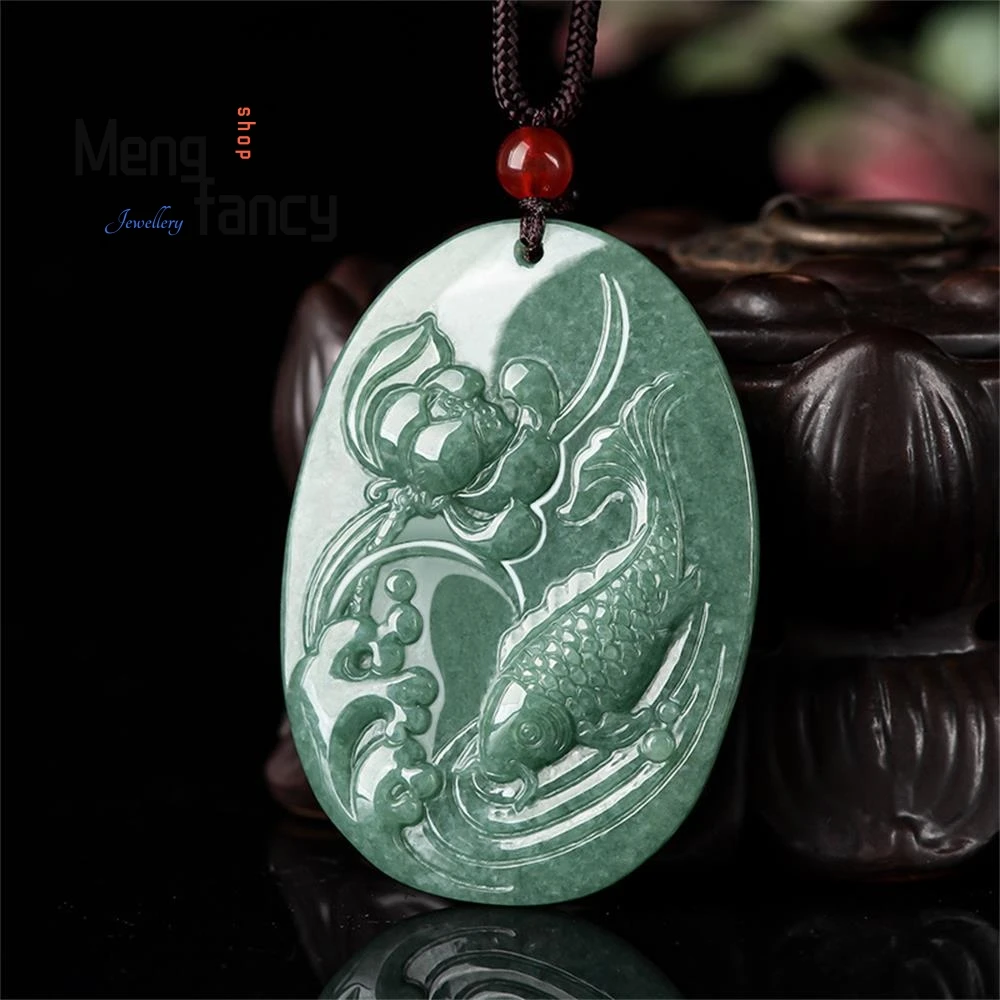 Natural Jadeite Lotus Flower Year After Year Pendant Charms Fashion Men Women Fine Jewelry Luxury Necklace Mascots Holiday Gifts