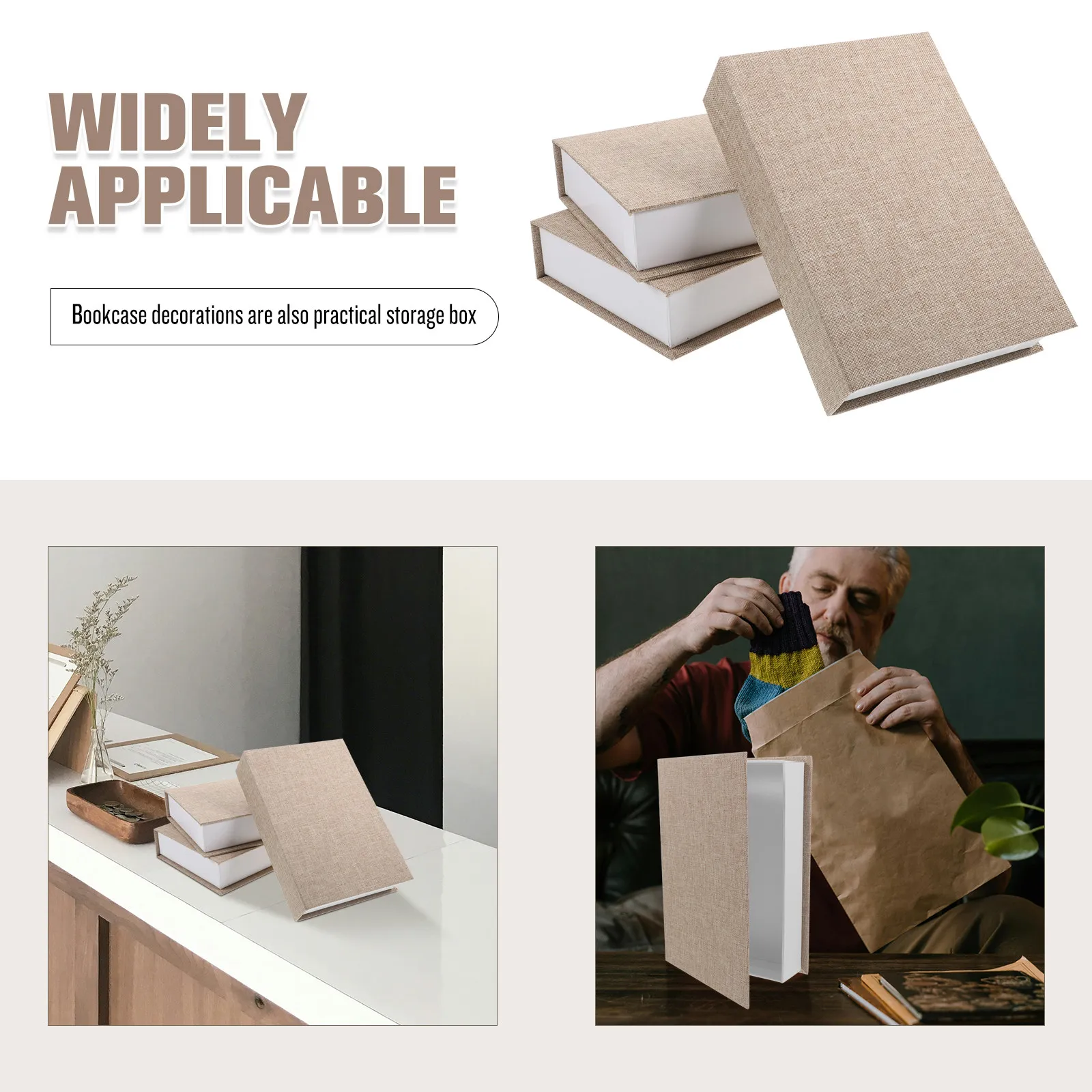 3Pcs Faux Linen Decorative Books Set Realistic Fabric Texture Modern Shelf Decor Coffee Table Mantel Library Aesthetic Home