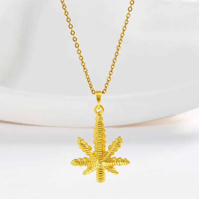Luxury 24K 9999 Pure Gold real gold Women's Maple Leaf Pendant Necklace