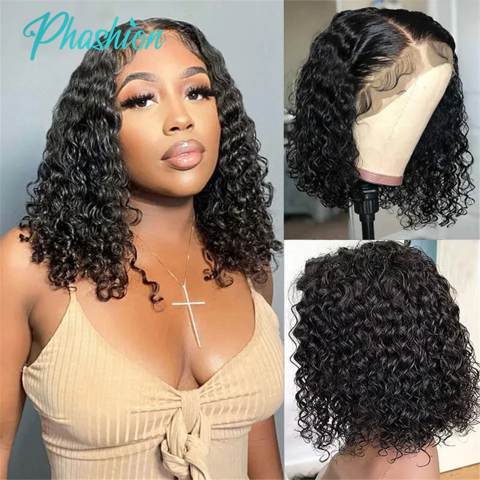 Phashion 13X4 Deep Curly Short Bob Pruik Full Lace Frontale Human Hair Pruiken Voor Zwarte Vrouwen Hd Transparant Kant Front Klaar Om Te Dragen