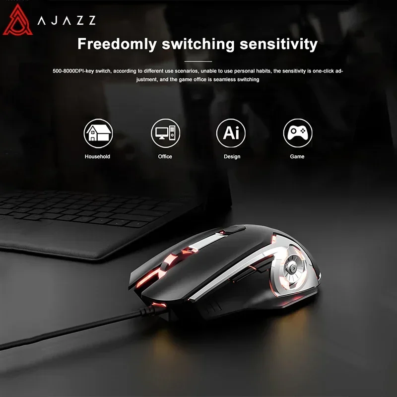 AJAZZ AJ120 Gaming Mouse Wired USB 6 Buttons 8000DPI Optical Mute E-sports Game Mouse Laptop computer office PC Accessories gift