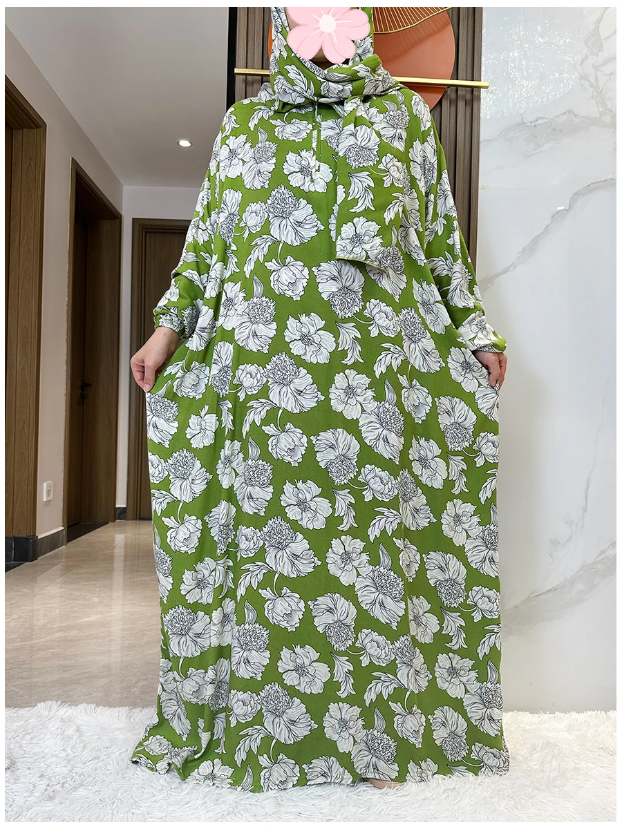 Latist Muslim Cotton Lady Abayas Ramadan Prayer Garment Dubai Turkey Middle East Femme Robe Loose African Dress Turban Joint