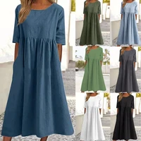 Vestido liso de verano para mujer, informal, bohemio, con cuello en V, manga corta, volantes, suelto, línea A, Mini vestido elegante para fiesta en la playa, Vestidos de calle