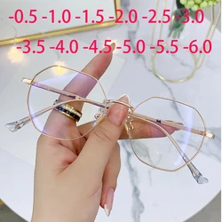 Metal Polygon Finished Myopia Glasses Women Men Diopter -0.5 -1.0 -1.5 -2.0 -2.5 -3.0 -3.5 Ultralight Nearsighted Eyewear