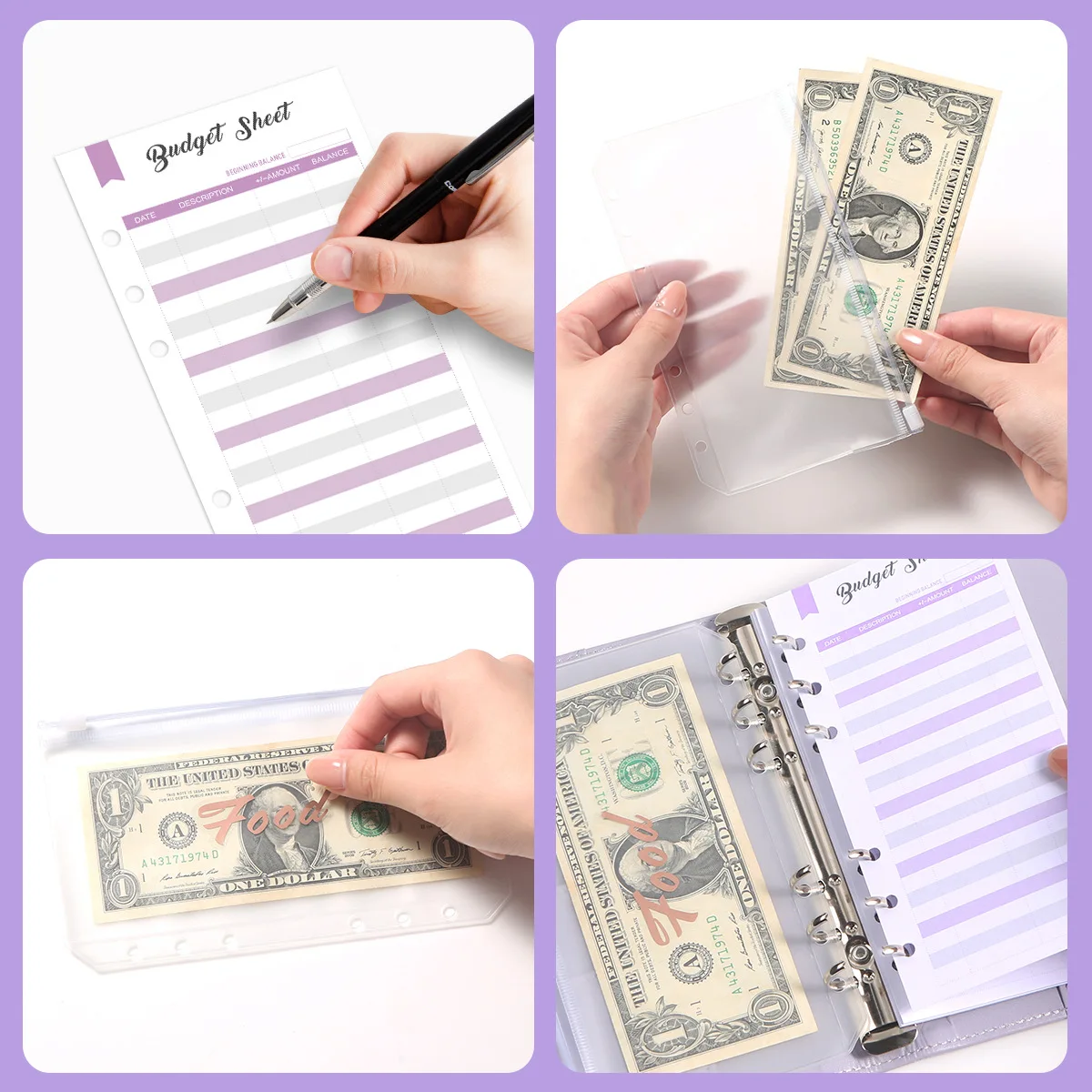 New Budget Binder with Zipper Envelopes, A6 Money Saving Binder Cash Envelopes for Budgeting, PU Leather Planner Money Organizer