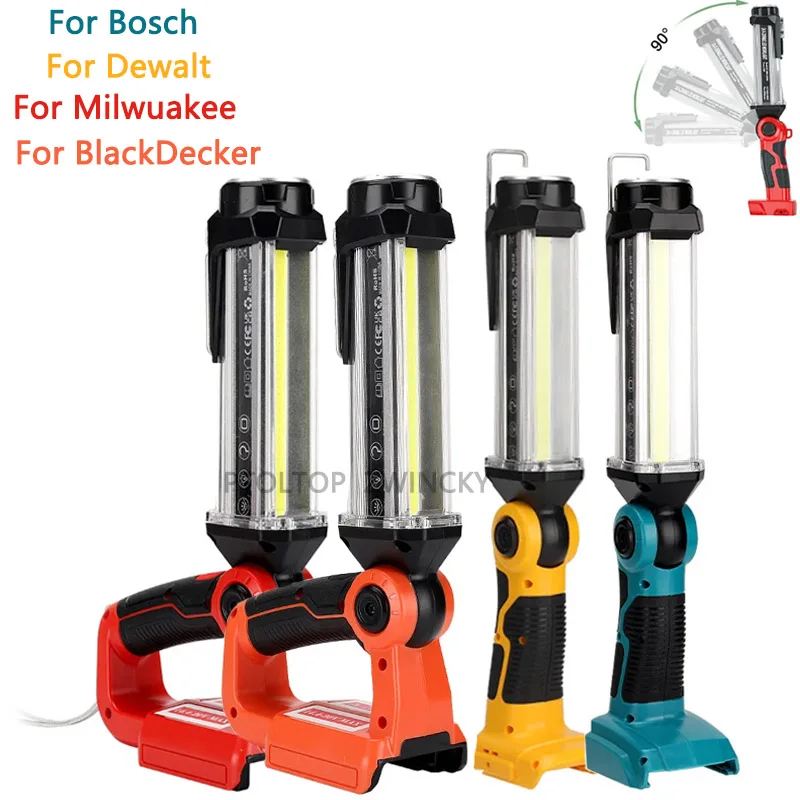 luz de trabalho de emergencia sem fio com usb lanterna com gancho bateria li ion 18v 35w apto para makita bosch dewalt milwaukee ryobi 01