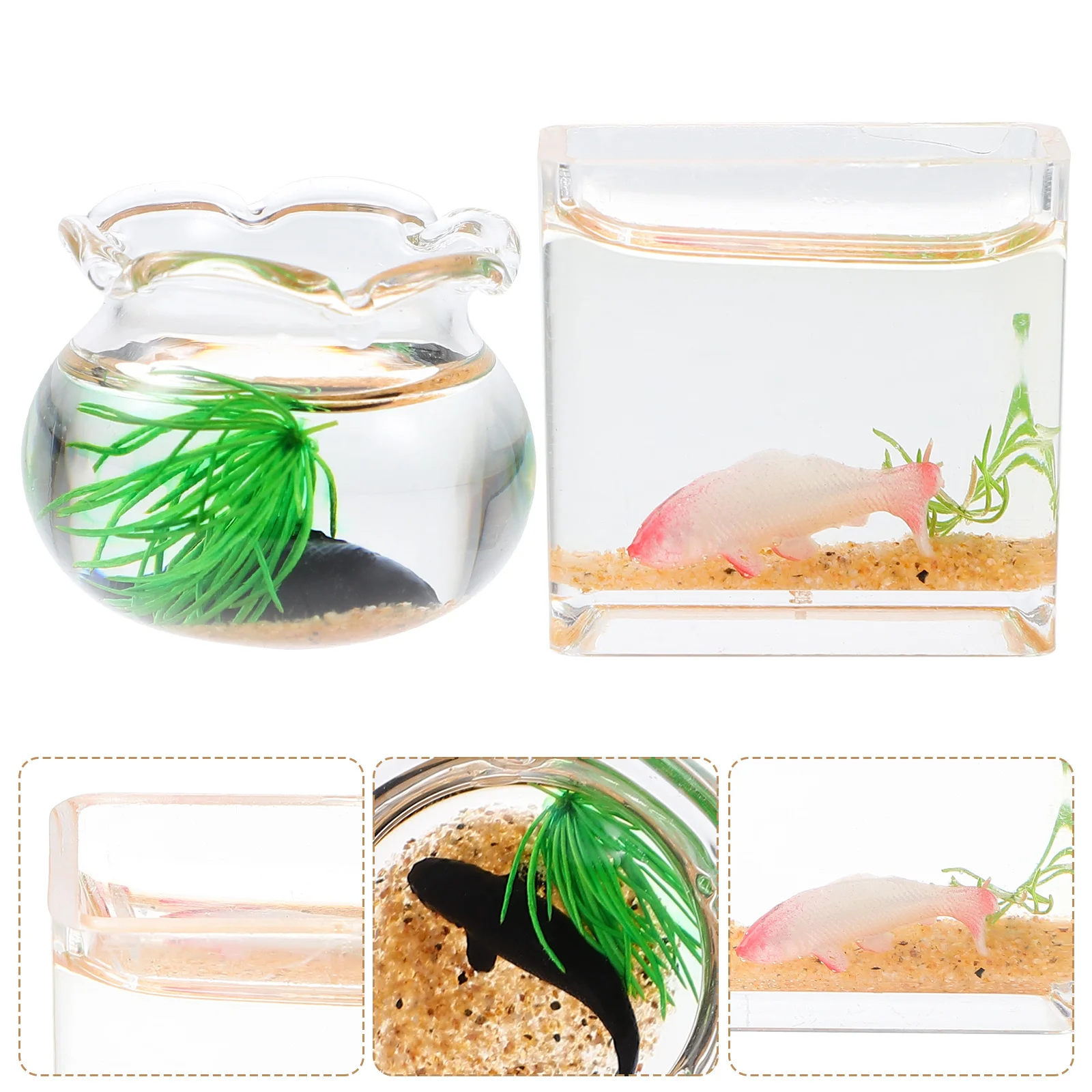 2 Buah Miniatur Tangki Ikan Dekorasi Aksesori Rumah Mini Desain Realistis Hadiah Akrilik Tahan Lama untuk Anak-anak Dekorasi Rumah Yang Halus