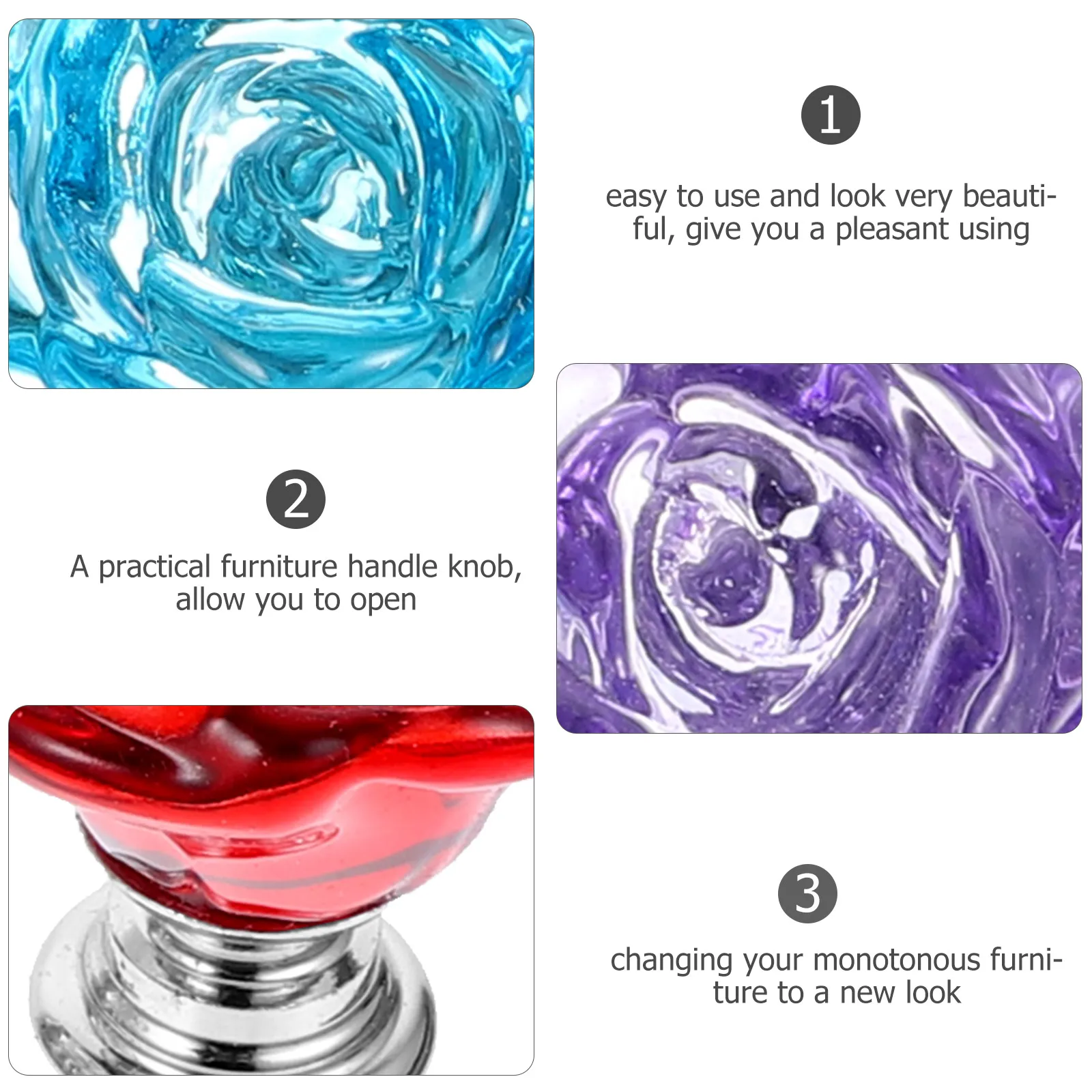 

5pcs Glass Roses Furniture Knobs H les for Drawer Wardrobe Cabinet Door Hardware Pink Red White Purple Blue Kitchen Cupboard