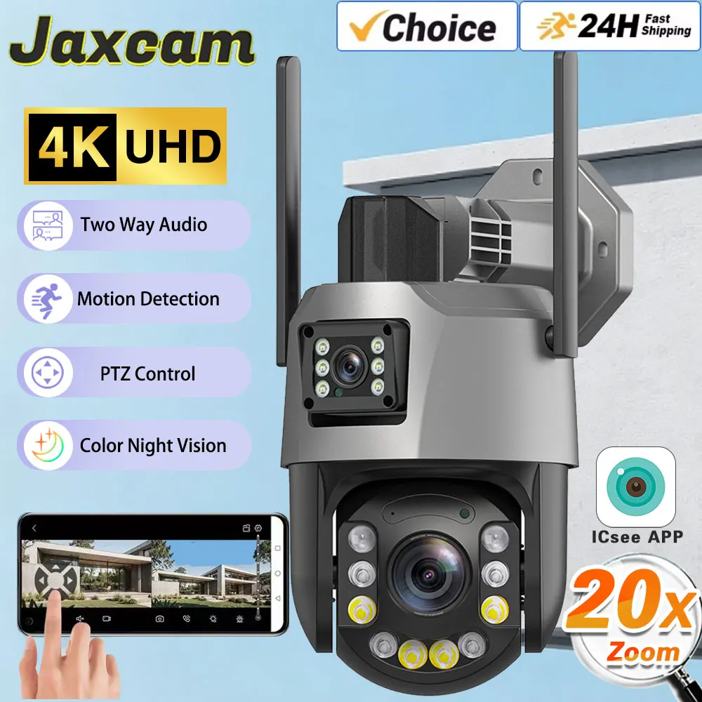 

Outdoor PTZ Security Cam 4K 8MP Dual Lens WiFi 20X Zoom Motion Detection Remote Monitor Color Night Vision With ICSEE APP