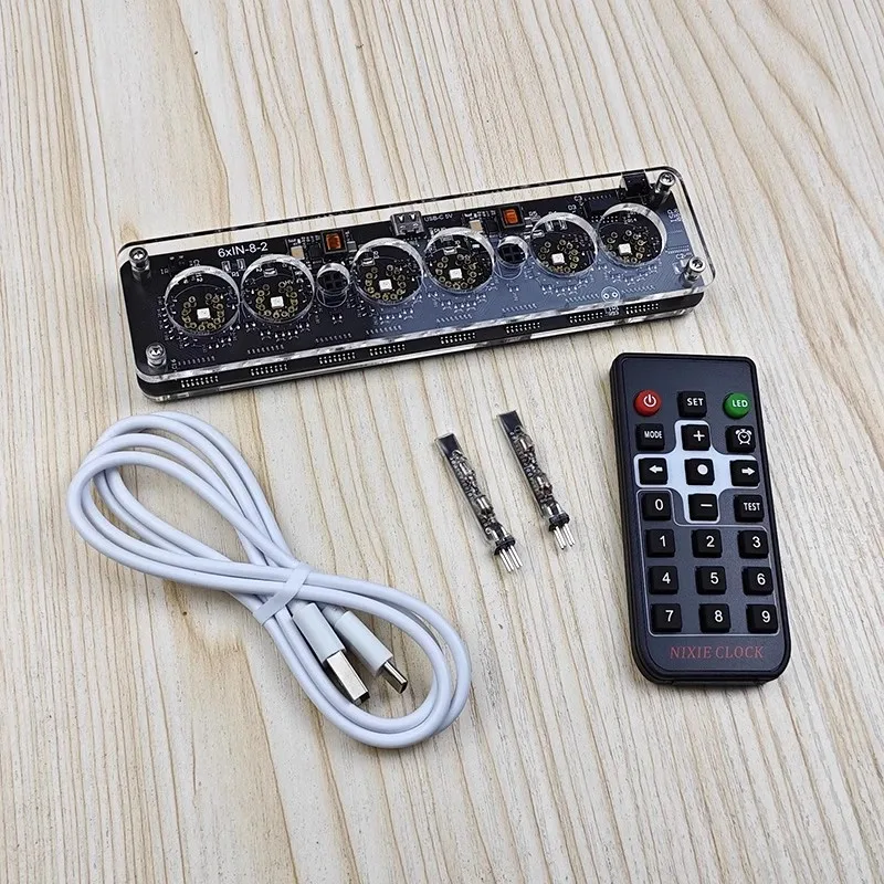 

GHXAMP 6-значный IN-8-2 Nixie Tube Clock Kit DIY Ретро-дисплей с защитой от комода Светодиодный атмосферный и пульт дистанционного управления с питанием от USB