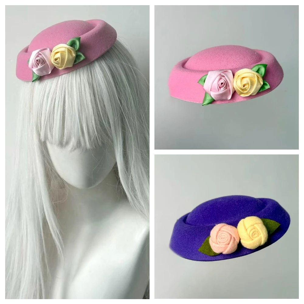 Handmade Lolita Retro Rose Pink/Purple Mini Top Hat Vintage-style Hairpin Cute Princess-Style Hair Accessory Sweet  Hair Clip