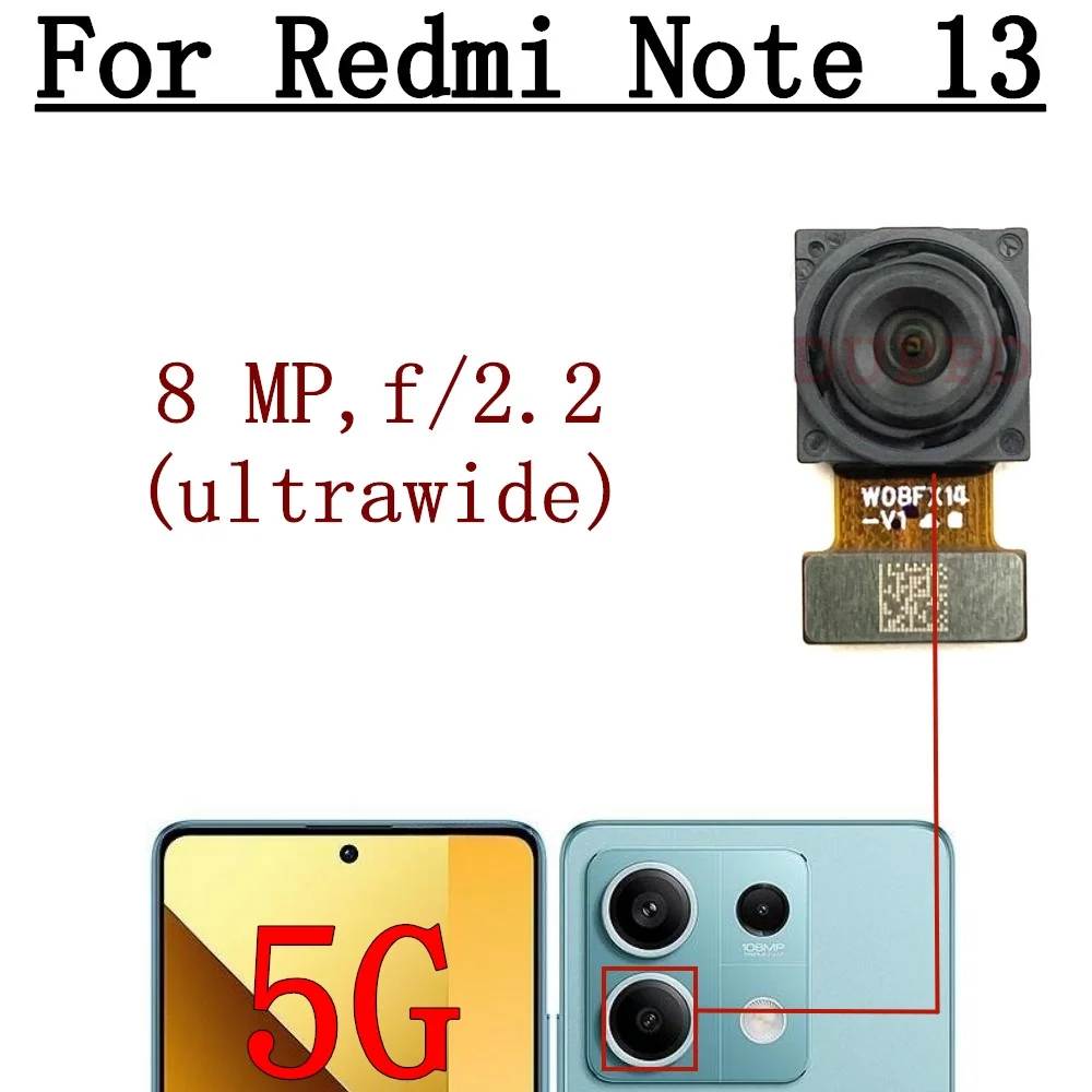 Rear Camera For Xiaomi Redmi Note 13 Note13 5G Front Selfie Facing Wide Main Back Camera Flex Parts