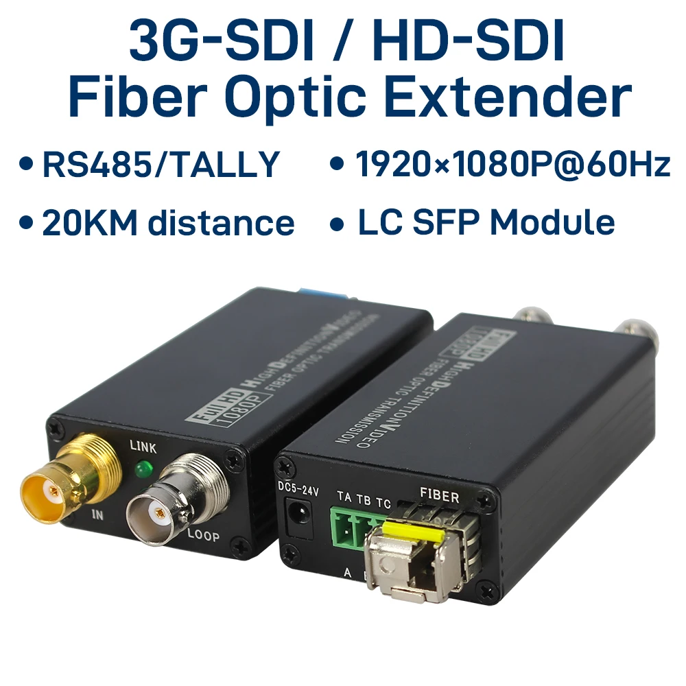 3G/HD-SDI over Fiber Optic Converter with RS485/TALLY 1080p@60Hz SDI Extender Kit over LC Single-Mode Fiber 20KM