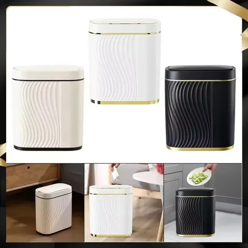 Intelligent Sensing Garbage Can Household Light Luxury Automatic Toilet Toilet Narrow Slit with Cover Electric Garbage Basket
