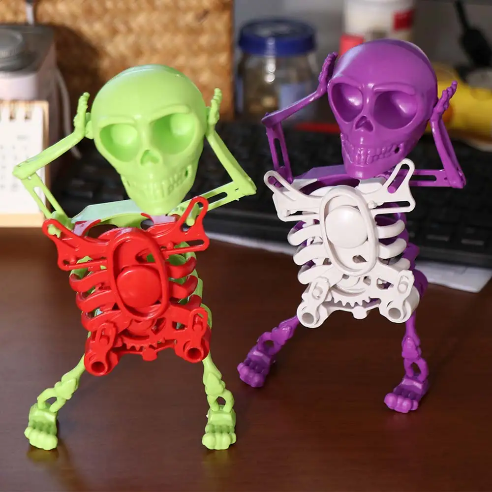 Plastikowa nakręcana zabawka - tańczący szkielet, symulacja kołyszącej się głowy, druk 3D, potrząsająca się lalka z czaszką, mini kolekcja, zabawka nakręcana na sprężynę.