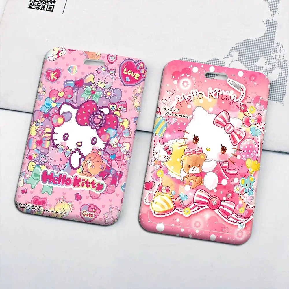 Cute Cat H-Hello K-Kitty 1pc Credit Card Holders Bank Card Neck Strap Card Bus ID Holder Students Identity Badge With Lanyard